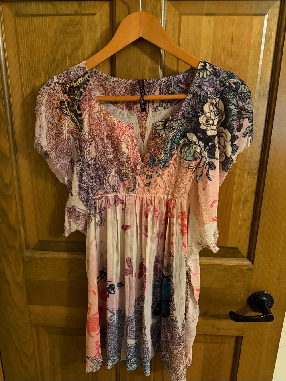 Me Too by Sienna Sky Butterfly Floral Patchwork Boho Top Sz XL
